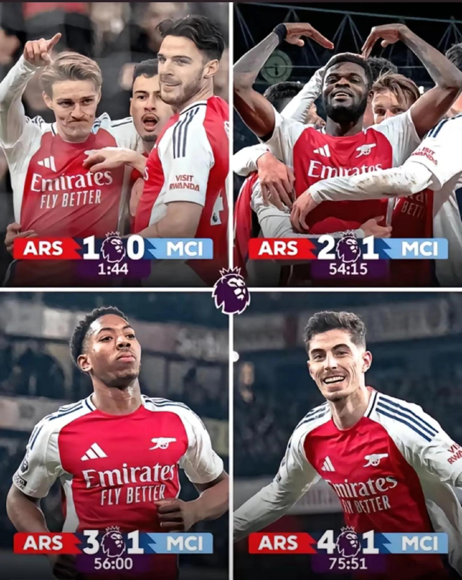 包含曼城客场平阿森纳，落后领头羊四分差距的词条